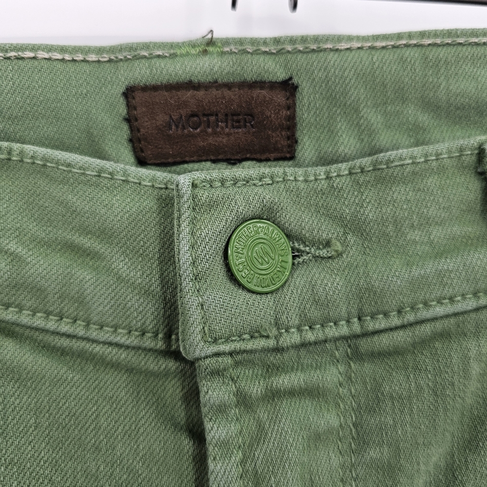 MOTHER Green Cropped Ankle Jeans with Frayed Hem - Picture 3 of 7